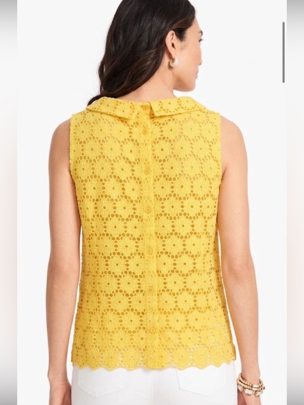 Talbots 18W Yellow daisy Eyelet Sleeveless Audrey cotton lined Shell blouse